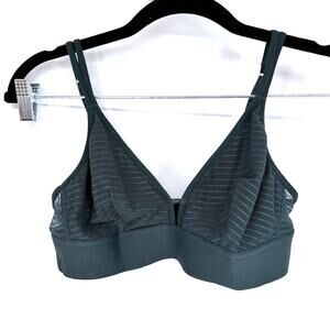 LIVELY The Busty Bralette Medium Green Striped Mesh Plunge Wireless Bra